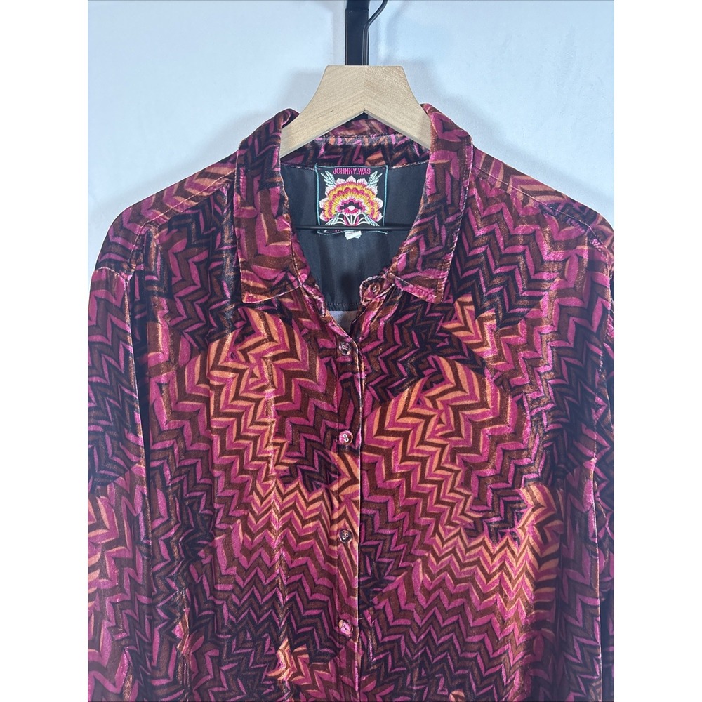 Johnny Was Belle Velvet Oversized Shirt Womens XL Colorful Button Up Silk Blend - Picture 3 of 11